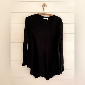 WILT Top Women XS V-Neck Cotton Asymmetrical Hem Slouch Boyfriend Black L/S USA